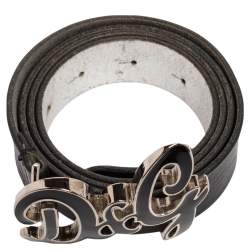 Pre Owned D&G Black Leather DG Logo Belt 105 CM