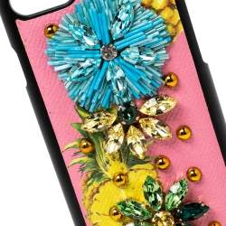 Pre Owned Dolce & Gabbana Multicolor Leather Pineapple Crystal Embellished iPhone 7 Cover