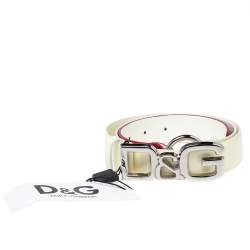D&G White/Red Patent Leather Logo Belt 95CM