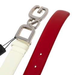 D&G White/Red Patent Leather Logo Belt 95CM