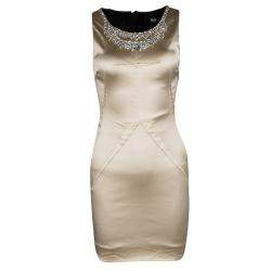 D&G Beige Embellished Sleeveless Satin Dress S