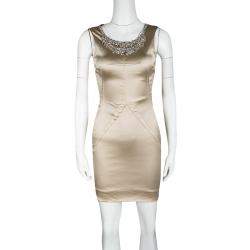 D&G Beige Embellished Sleeveless Satin Dress S