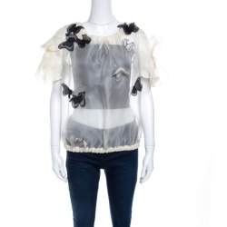 Pre Owned D&G Cream Silk Organza Butterfly Applique Detail Sheer Blouse M