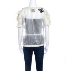 Pre Owned D&G Cream Silk Organza Butterfly Applique Detail Sheer Blouse M