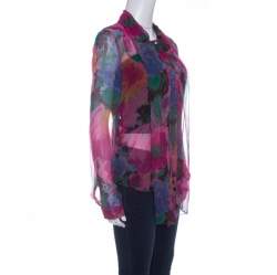 Pre Owned D&G Multicolor Printed Silk Bow Neck Tie Detail Long Sleeve Blouse M