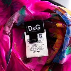 Pre Owned D&G Multicolor Printed Silk Bow Neck Tie Detail Long Sleeve Blouse M