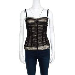 D & G Black Ruched Mesh Overlay Tank Top S