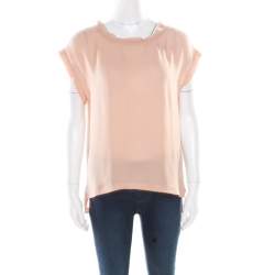 D & G Beige Silk Raw Edged Trim High Low Top S
