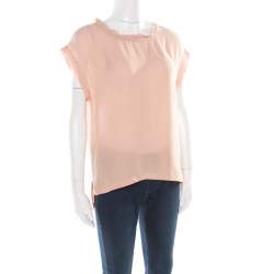 D & G Beige Silk Raw Edged Trim High Low Top S