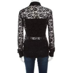 Pre Owned D&G Black Floral Lace Long Sleeve Button Front Scalloped Bottom Shirt S