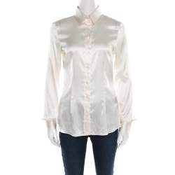 Pre Owned D&G Off White Satin Long Sleeve Shirt S