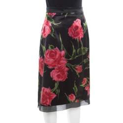 D & G Only Under 40 Vintage Black Rose Printed Satin Pencil Skirt L