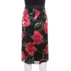 D & G Only Under 40 Vintage Black Rose Printed Satin Pencil Skirt L