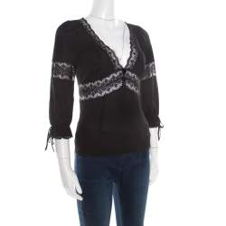 Pre Owned D&G Black Knit Lace Insert Detail Plunge Neck Top S