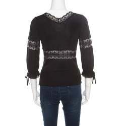 Pre Owned D&G Black Knit Lace Insert Detail Plunge Neck Top S