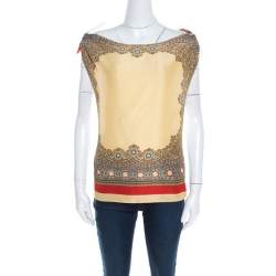 D & G Multicolor Printed Mixed Media Shoulder Tie Detail Tank Top M