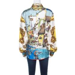 Pre Owned D&G Multicolor Abstract Tropical and Baroque Printed Silk Button Front Shirt M 