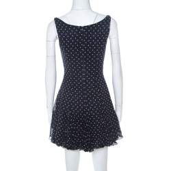 Pre Owned D&G Navy Blue and White Printed Crepe Sleeveless Skater Dress S 