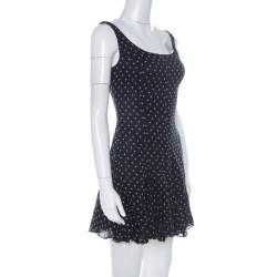 Pre Owned D&G Navy Blue and White Printed Crepe Sleeveless Skater Dress S 