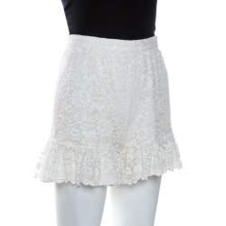 Pre Owned D&G Cream Lace Frill Detail Shorts XS