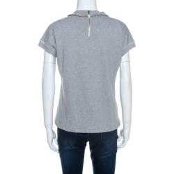 Pre Owned D&G Grey Quilted Cotton Knit Chain Detail Top M