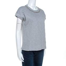 Pre Owned D&G Grey Quilted Cotton Knit Chain Detail Top M