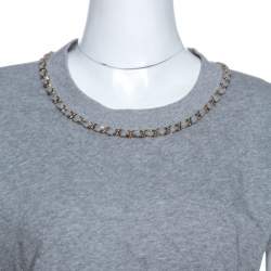 Pre Owned D&G Grey Quilted Cotton Knit Chain Detail Top M