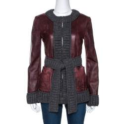 D & G Burgundy Lamb Leather Rib Knit Trim Jacket M