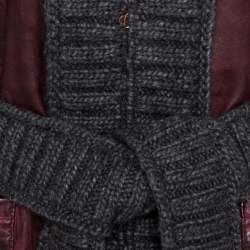 D & G Burgundy Lamb Leather Rib Knit Trim Jacket M