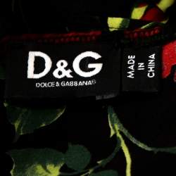 Pre Owned D&G Black Floral Print Stretch Satin Tulle Sleeve Corset Dress M