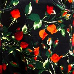 Pre Owned D&G Black Floral Print Stretch Satin Tulle Sleeve Corset Dress M