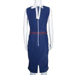 Pre Owned D&G Blue Synthetic Grosgrain Trim Detail Midi Dress L