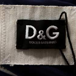 Pre Owned D&G Blue Synthetic Grosgrain Trim Detail Midi Dress L