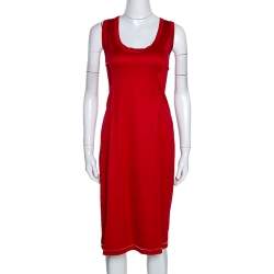 D&G Red Stretch Cotton Sleeveless Midi Dress XL
