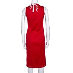 D&G Red Stretch Cotton Sleeveless Midi Dress XL