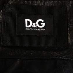 Pre Owned D&G Black Lamb Leather Lace Trim A Line Skirt S