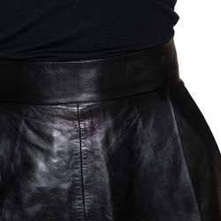 Pre Owned D&G Black Lamb Leather Lace Trim A Line Skirt S
