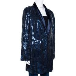 D&G Navy Blue Sequin Embellished Silk Blend Mid Length Jacket M 
