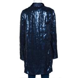 D&G Navy Blue Sequin Embellished Silk Blend Mid Length Jacket M 