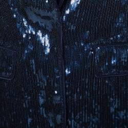 D&G Navy Blue Sequin Embellished Silk Blend Mid Length Jacket M 