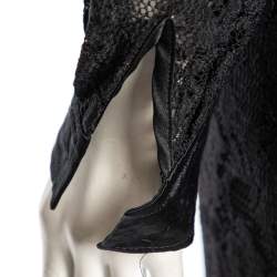 Pre Owned D&G Black Lace And Satin Trim Button Down Belted Midi Dress S