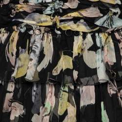 D&G Black Floral Print Silk Crepe Tiered Maxi Dress L