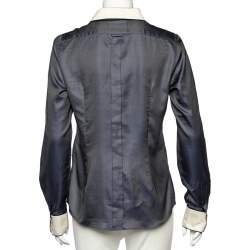 Pre Owned D&G Navy Blue Textured Silk Blend Contrast Trim Shirt M