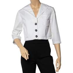 D&G White Cotton Sailor Collared Button Front Cropped Jacket S