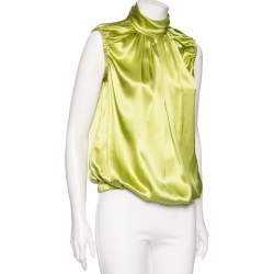 Pre Owned D&G Green Silk Pleated Yolk Detailed Sleeveless Blouse M