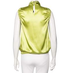 Pre Owned D&G Green Silk Pleated Yolk Detailed Sleeveless Blouse M
