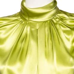 Pre Owned D&G Green Silk Pleated Yolk Detailed Sleeveless Blouse M
