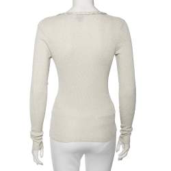 D&G Silver Lurex Knit Braided Trim Button Front Cardigan M