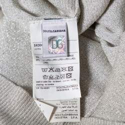 D&G Silver Lurex Knit Braided Trim Button Front Cardigan M
