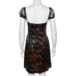 Pre Owned D&G Black Floral Printed Silk Satin Mini Dress M